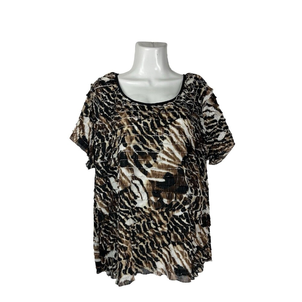 Cato Top Women Plus Size18W/20W Brown Black Animal Print Short Sleeve Scoop Neck